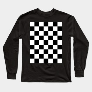 Checkered squares black and white racing flag geometric retro  pattern Long Sleeve T-Shirt